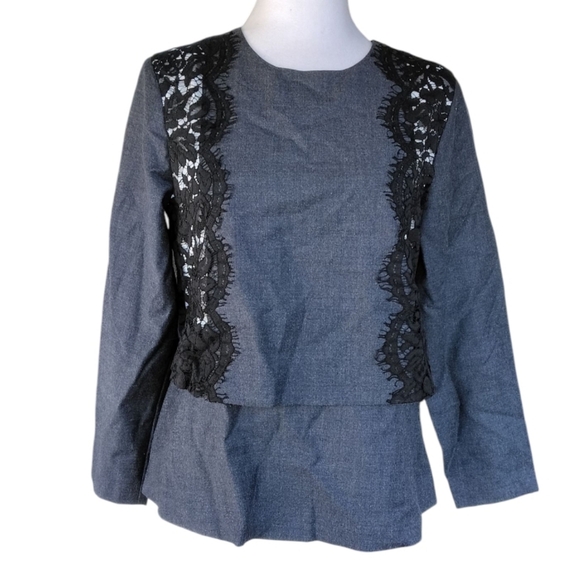 J. Crew Gray Layered Peplum Style Lace Detail Blouse Size 6 NWT - Picture 1 of 7